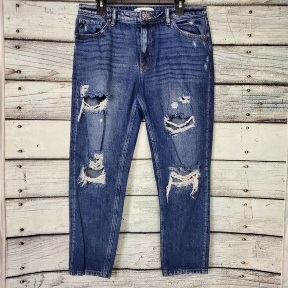 KanCan for Maurices Women’s Mom Jeans Size 30 Blue Distressed Straight Leg